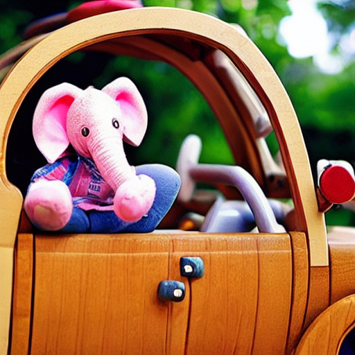 144_A toy elephant is sitting inside a wooden car toy..png